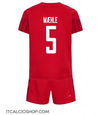 Danimarca Joakim Maehle #5 Prima Maglia Bambino Mondiali 2022 Manica Corta (+ Pantaloni corti)